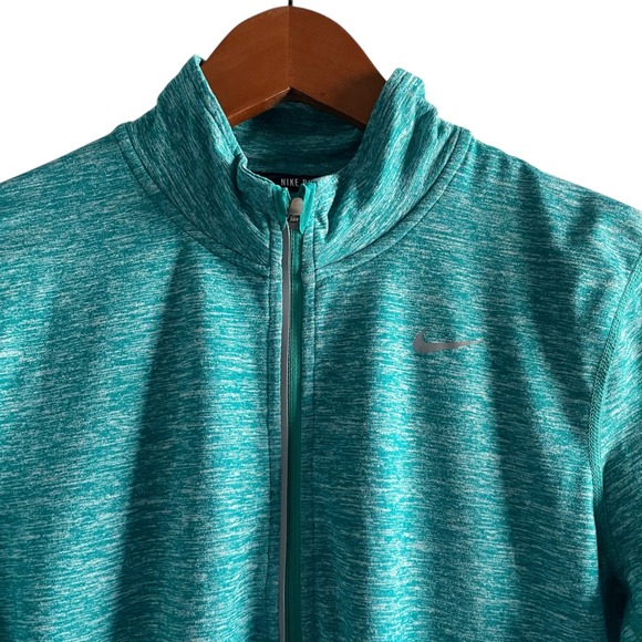 Nike Dri Fit Womens Teal Heathered Quarter Zip Running Top Thumbholes Size S - Picture 2 of 7